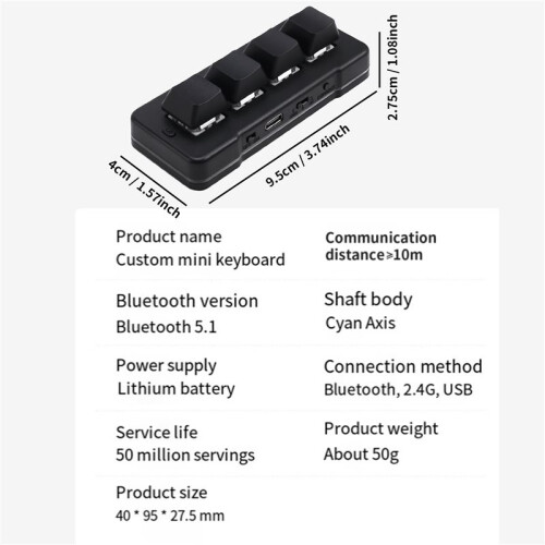 MK424Pro 4-Key  Customized Keyboard+Mechanical   USB+BT+2.4G Connection for Office Game Multimedia Black 1