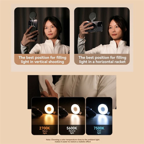 TELESIN Magnetic  Selfie Light for Smartphones 3 Adjustable Brightness Modes for 1