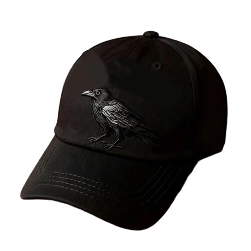 Gothic Crow Embroidered Baseball Cap Adjustable Strap Sun-Black