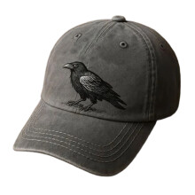 Gothic Baseball Cap with Embroidery Crow Pattern Baseball-Gray
