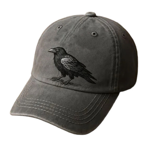 Gothic Baseball Cap with Embroidery Crow Pattern Baseball-Gray