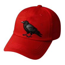 Embroidered Crow Baseball Cap Adjustable Snapbacks Dad Hat-Red