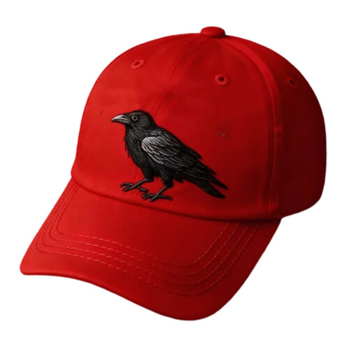 Embroidered Crow Baseball Cap Adjustable Snapbacks Dad Hat-Red