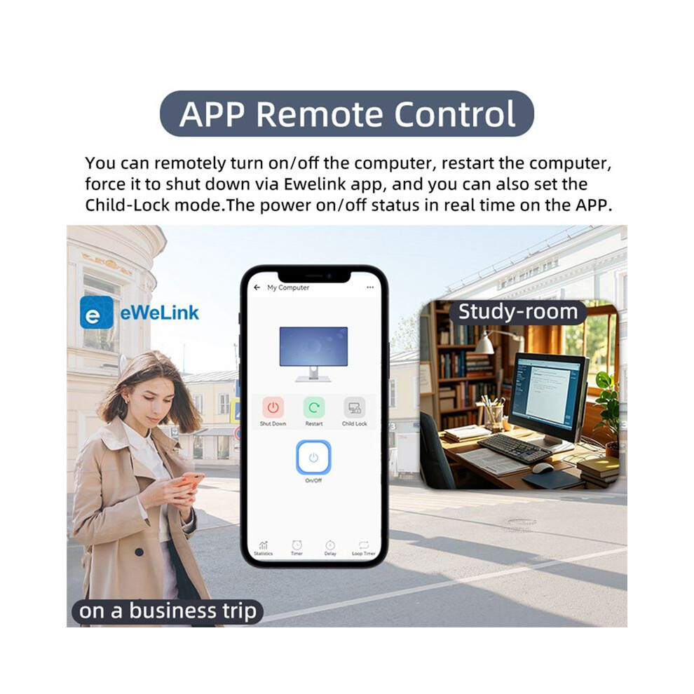 Ewelink Wireless Wifi Computer Power Controller With Voice Command And Application Scheduling For Home And Office 6033072083514
