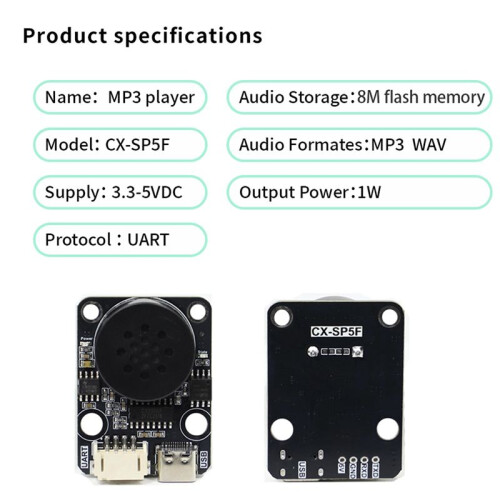 CX-SP5F Development Kit MP3 Voice Playback Module UART Serial Port Control Intelligent Voice Broadcast Voice  Module 1