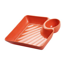 Dumpling Plate with Dipping Saucer - 7.2inch Divided Snack Sushi Platter in Orange