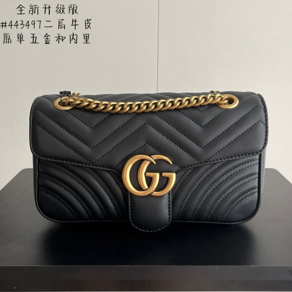 Xhrain Gucci Gg Marmont Leather Chain Shoulder Bag 26Cm Black