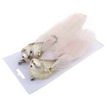 2Pcs Delicate Feathered Bird Christmas Ornament-Champagne