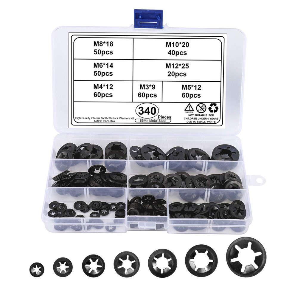 Internal Tooth Lock Washers - 340 Pcs Assorted Set 7314280932245