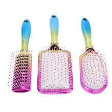 3pcs Gradient Electroplating Paddle Hairbrush Set with Air Cushion & Nylon Tooth