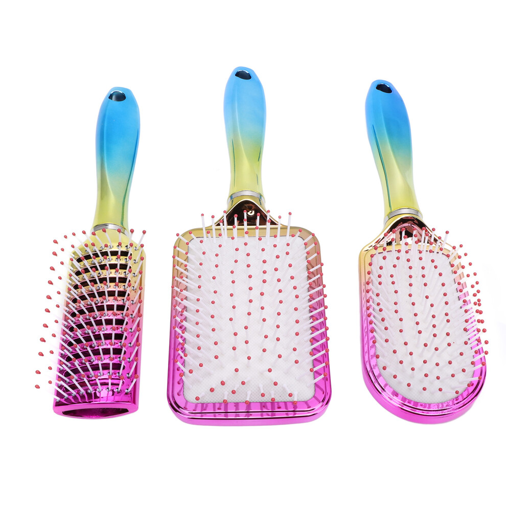 3pcs Gradient Electroplating Paddle Hairbrush Set with Air Cushion & Nylon Tooth