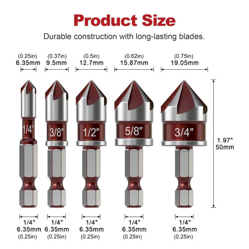 Professionele multi-size conische boorset verzinkboorbeitels 2