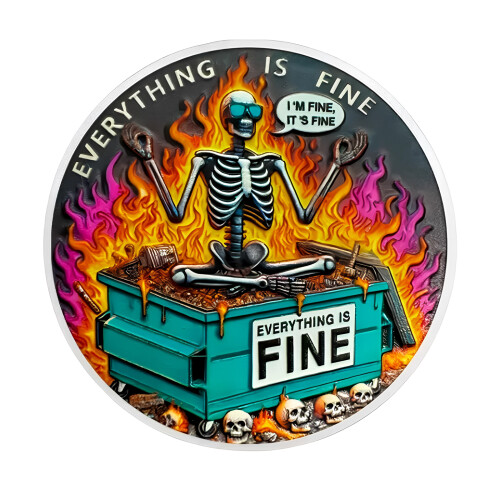 Metal Skull Dumpster Fire Challenge Coin om teamgeest en