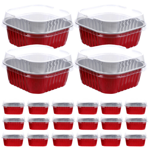120Sets Disposable Red Foil Cake Boxes Multi-Function Food Pans