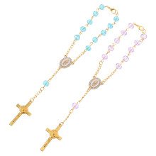 2Pcs Car Rearview Mirror Rosary with Virgin Mary Charm and Crucifix