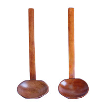 2Pcs Dark Brown Wood Cooking Spoon Long Handle for Asian Soup & Ramen