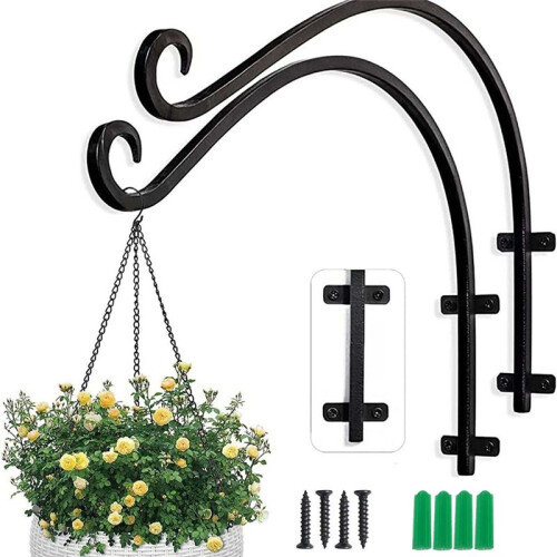 Suporte de Planta Suspenso Resistente de 2 Peças, Suporte de Suspensão Curvo de Parede Externa de 16 Polegadas para Pendurar Cesta de Flores, 2