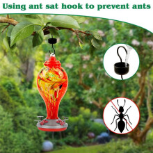 Glass Bird Feeder, Painted Glass Feeder, Hand Blown, Leakproof, Easy to Clean, Rustproof