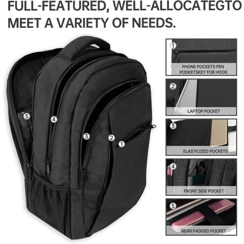 Mochila  para Laptop de Viagem, Bolsa Antirroubo Empresarial, Fina e Resistente, À Prova D'Água, para Laptops de 18 Polegadas com Porta de 2