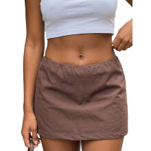 (L, Coffee) Women's Summer Mini Skirts Low Waist Solid Color Bodycon Skirt for Daily, Travel, Parties