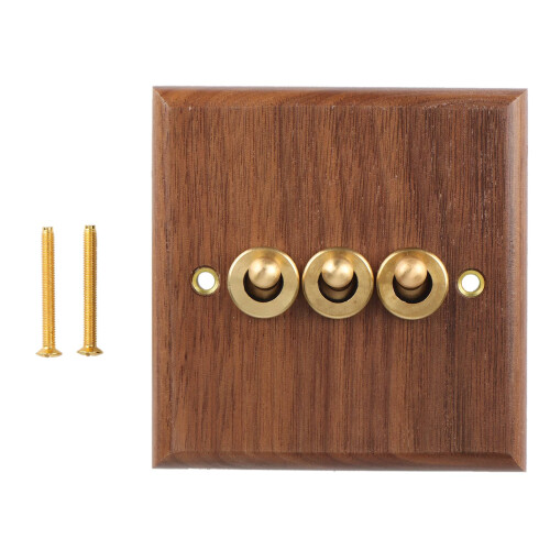 Retro American Industrial Style Light  Socket, Solid Wood Brass Toggle  Plate(3 Open)