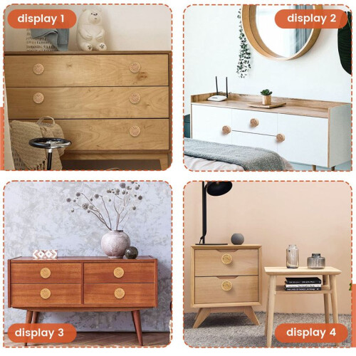 24Pcs Boho Rattan Dresser Knobs Round Wooden Drawer Knobs Cabinets Dresser Handles Hardware Pulls Cabinet Knobs