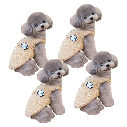 4pack Dog Fleece Vests Pack Warm Protective Back-Khaki M
