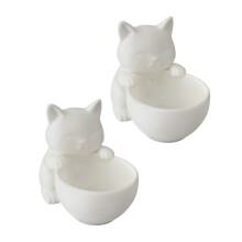Plastic Kitten Shape Planter Holder Storage Bucket-White