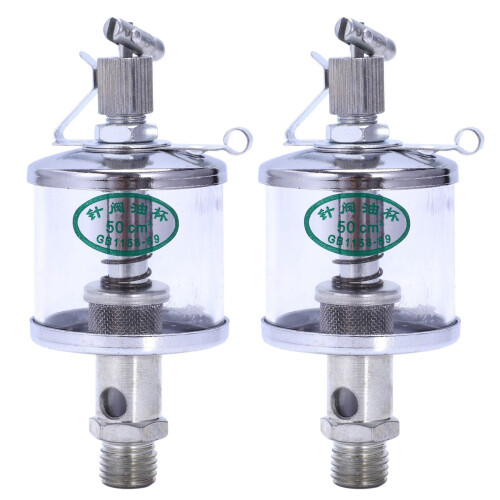 2X 50mL Engine Machine Lubricator Oil Gravity Drip Feed Oiler Clear+Silver