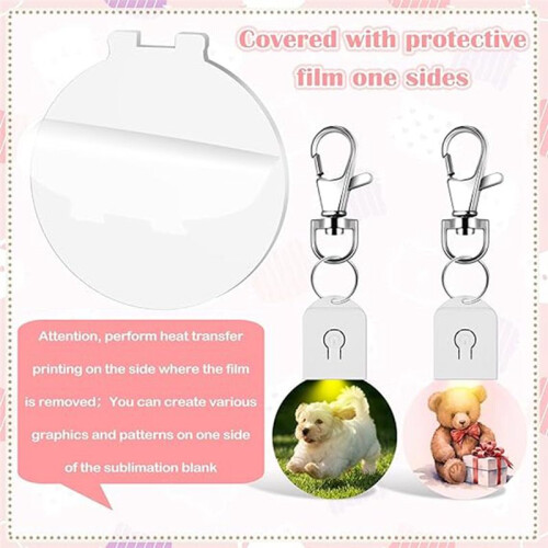 10 Pcs LED Sublimation Blank Keychain Acrylic Lighted Transfer Round DIY Keychain 2