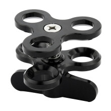Bal Clamp 3 Holes Duikverlichting Arm Butterfly Clip Mount Bracket voor Action Camera Zaklamp Statief, Zwart