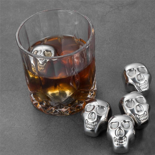 Stainless Steel Chilling Stones Reusable Skull  Ice-Cubes