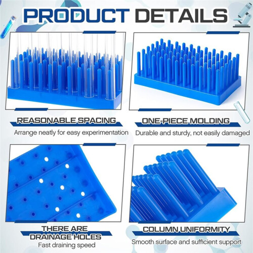 2 Pack  Plastic Test Tube Rack, 66 Columns, Drip Style Design, for Drying and Storing for Laboratory Scientific Lab 1
