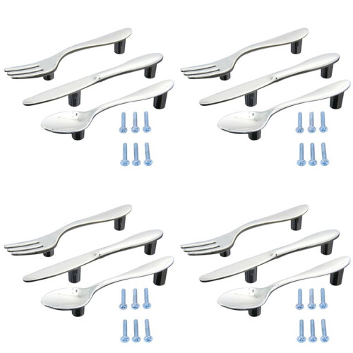 12 Pcs Silver Kitchen Cabinet Drawer Pull Handles Knobs (Knife Fork Spoon)