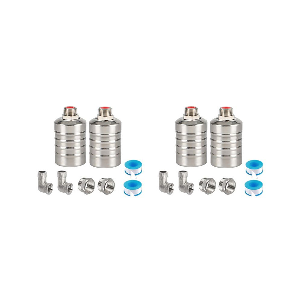 4 Pack 1/2Inch 3/4Inch Auto Fill Shut Off Water Tank Float Valve, 304 Stainless Steel Water Level Control Valve 4713304906737