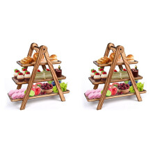 2X 3 Tier Serving Trays Wooden, Cupcake Stand Towers for Dessert Table Display, Three Tiered Tray Stand Detachable Wood