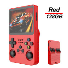 (Rot 128G) R36S Retro Handheld-Videospielkonsole ARKOS System 3,5-Zoll-IPS-Bildschirm Klassischer tragbarer Taschenvideoplayer 128G