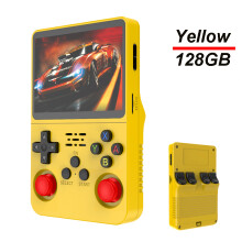 (Gelb 128G) R36S Retro Handheld-Videospielkonsole ARKOS System 3,5-Zoll-IPS-Bildschirm Klassischer tragbarer Taschenvideoplayer 128G