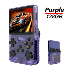 (Lila 128G) R36S Retro Handheld-Videospielkonsole ARKOS System 3,5-Zoll-IPS-Bildschirm Klassischer tragbarer Taschenvideoplayer 128G