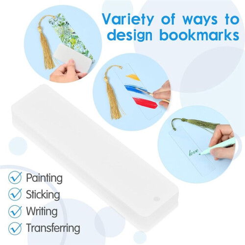 15 Pieces Blank Clear Acrylic Bookmarks with Hanging String, Clear Acrylic Bookmarks with Hanging String 2