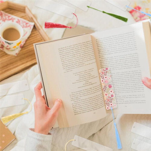 15 Pieces Blank Clear Acrylic Bookmarks with Hanging String, Clear Acrylic Bookmarks with Hanging String
