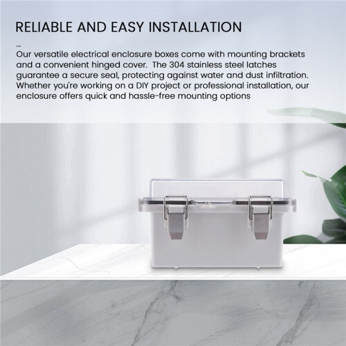 Waterproof Outdoor Project ABS Plastic Junction Box  Dustproof Enclosure with Hinged Cover, Mounting Plate