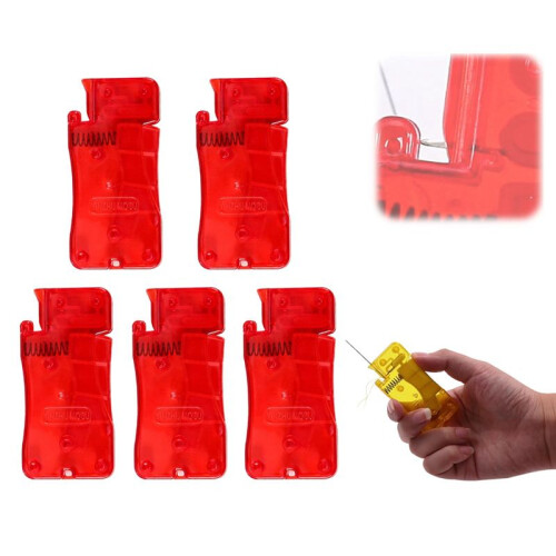 Auto Needle Threader for Hand Sewing, New Simple Needle Threader, Easy to Use Needle Threaders Tool,Red 5pcs 1