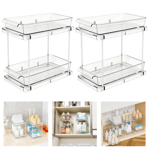 Pack of 2 Space Saving Bathroom Shelves with Pull Out Design 2