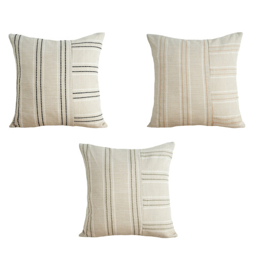 Kussensloop polyester katoen beige met-Zwarte lijnen 1