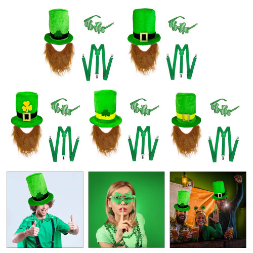 Patrick's Day Green Top Hat and Beard Belt Glasses-Type D 2