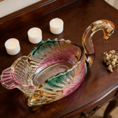 Modern Glass Cygne Shape Bowl Decorative Biscuits Storage-Amber 1