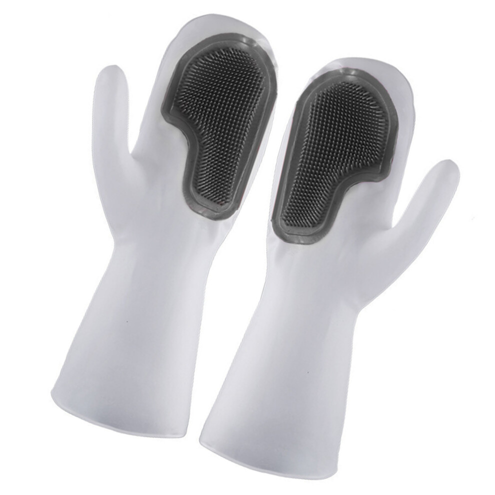Waterproof Silicone Dishwashing Gloves - Reusable Insulated Kitchen Scrubbing Gloves Gray 4061388215123