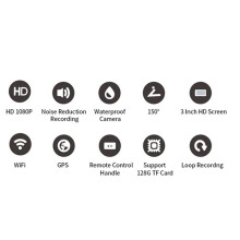 Podwójny Rejestrator Motocyklowy 1080P Wodoodporna Kamera Moto WiFi GPS Kamera na Deskę Rozdzielczą Przedni Tylny Rejestrator Wideo Jazdy Czarna