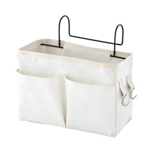 Multiple Pocket Bedside Organizers Cotton Fabric Basket-White